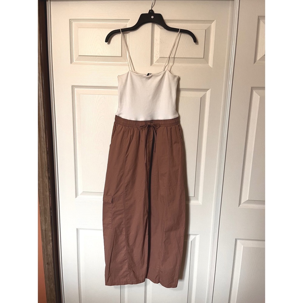 Zara Womens White Ribbed Mauve Cargo Slit Skirt Size L
